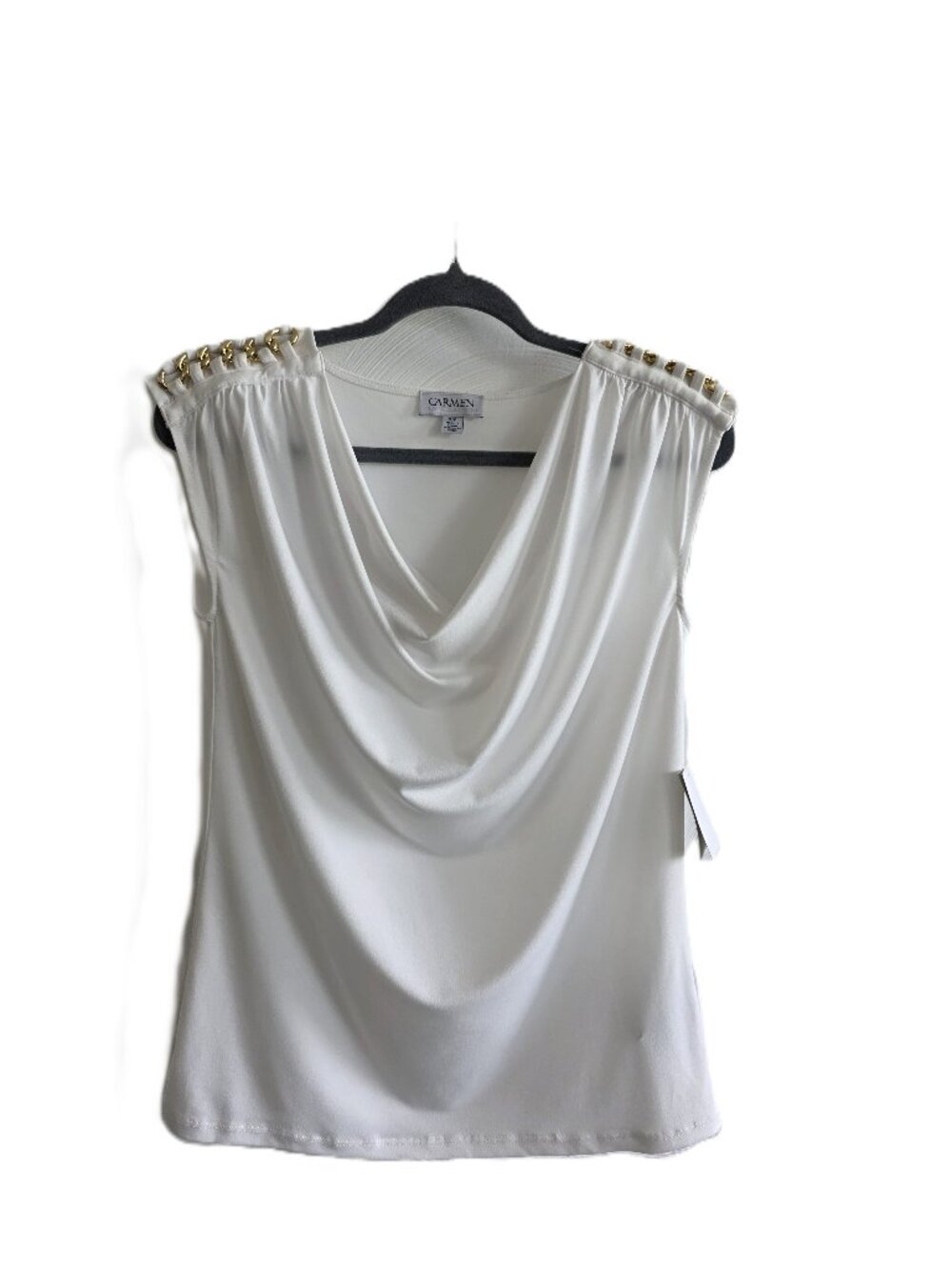 NWT CARMEN Carmen Marc Valvo White Cowl Neck Top Size Small